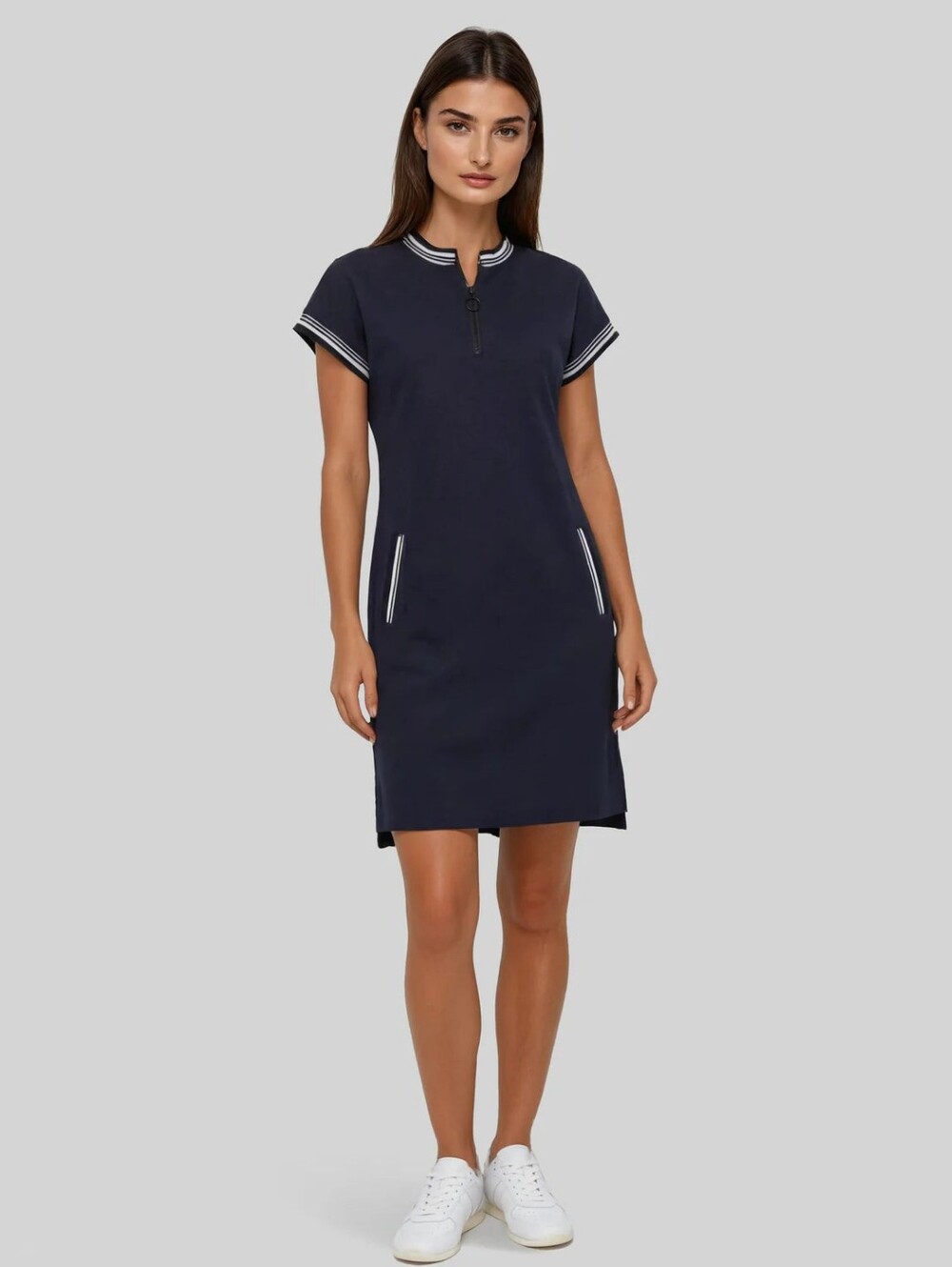Peace of Cloth Barbara Katz Quinn Navy Zip Dress L